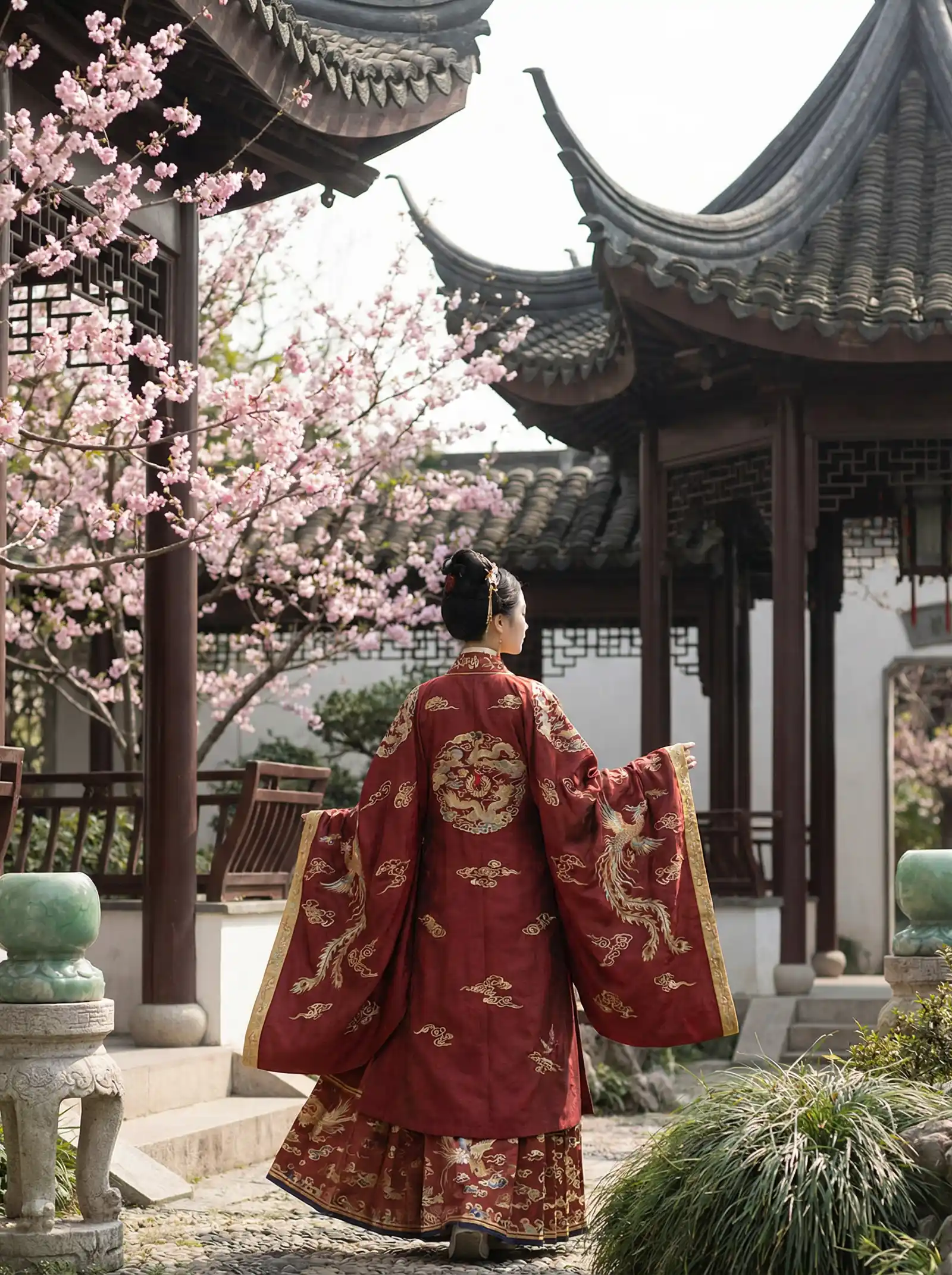霍迪 琼斯 明制汉服红色凤凰刺绣